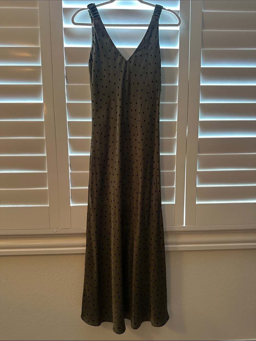 Zara Olive Green Polka Dot Maxi Slip Dress